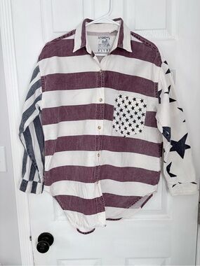 Vintage Andrew's Blues Star & Stripe Button-Up Shirt - Burgundy & White